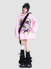 Pink Oversized Hooded Sweatshirt Pants Suit