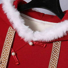 Vintage Fox Buckle Plush Hooded Sweatshirt Dress