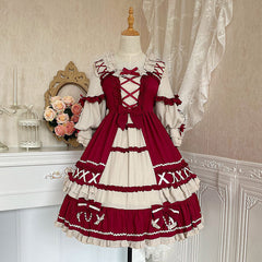 Red Bow Knot Decor Lace Up Lolita Dress