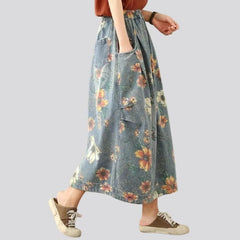 Boho roomy jeans skirt for women