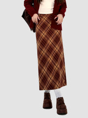 Plaid Straight Slim Long Skirt