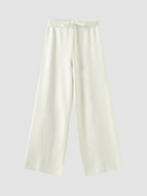 White Knitted Drawstring Straight Drape Pants