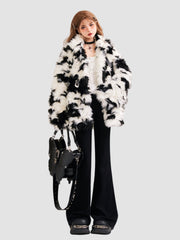 Black & White Plush Fur Coat