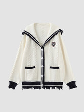 Loose Navy Collar Knitted Cardigan Sweater