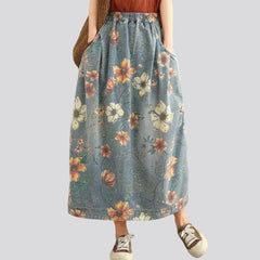 Boho roomy jeans skirt for women