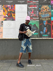 Vintage Starry Fringe Hem Denim Shorts