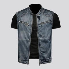 Mixed-fabrics moto men's denim shirt