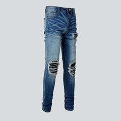 Leather patch men's skinny jeans