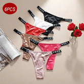 6PCS Letters Waisted Women's Smooth Satin G-strings Underwear