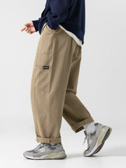 Retro Japanese Straight Textured Splicing Trousers