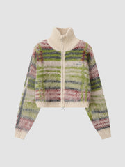 Retro Striped Stand Collar Cardigan Jacket