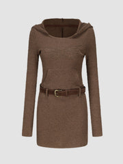 Knitted Hooded Long Sleeve Dress
