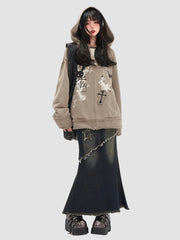 Raw Edge Retro Fishtail Denim Skirt