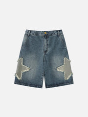Star Tassel Patch Gradient Denim Shorts