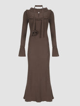 Retro Lotus Leaf Collar Woolen Long Dress