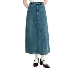 Classic high-rise whiskered denim skirt