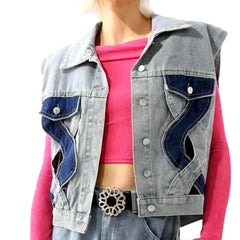 Fashionable cutout jeans vest for women