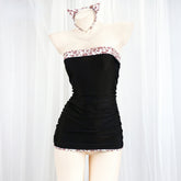 Cute Slim Dress Black Animal Print Style