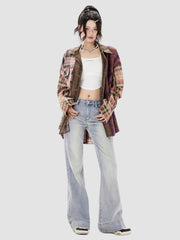 Irregular Splicing Loose Retro Plaid Shirt