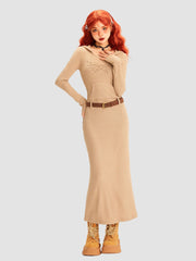 Knitted Hooded Long Sleeve Dress