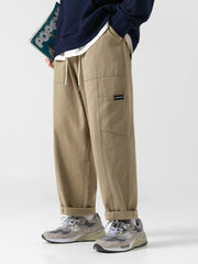 Retro Japanese Straight Textured Splicing Trousers