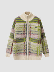 Retro Striped Stand Collar Cardigan Jacket