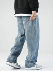 Retro Japanese Washed Loose Straight Long Jeans