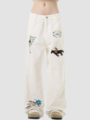 Embroidered American Straight Leg Loose Pants