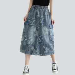 Cargo denim skirt with flowers