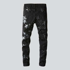 Stars embroidery men's black jeans