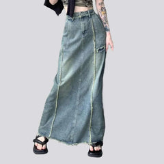 Raw hem high-waist denim skirt for ladies