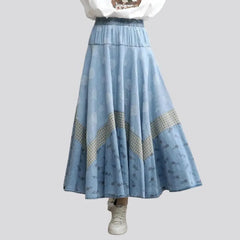 Long painted denim skirt for women