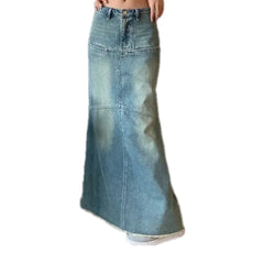 Sanded frayed panelled jean skirt