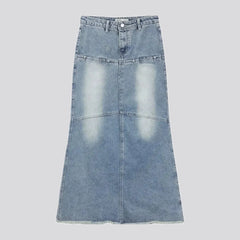Sanded frayed panelled jean skirt