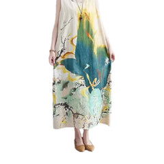 Colorful boho graphic print denim dress