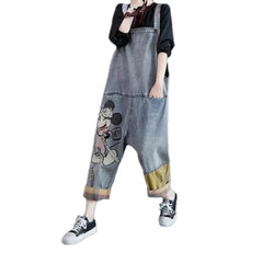 Baggy fashion mickey mouse jean overall for ladies