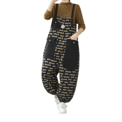 Boho style cargo pockets women's jeans overall