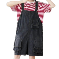 Boho style cargo pockets women's jean overall