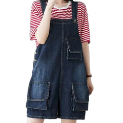Boho style cargo pockets women's jean overall