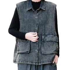Extra-large fit vintage women's jeans vest