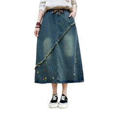Stonewashed street style midi denim skirt