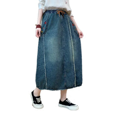 Distressed high waist jean skirt
