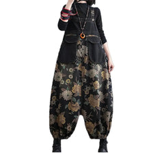 Floral style women's jeans dungaree
