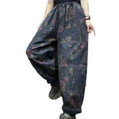 Medium rise slouchy floral denim joggers for women