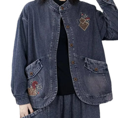 Embroidered jeans chore jacket for ladies