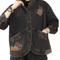 Embroidered jeans chore jacket for ladies