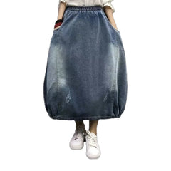 Fashion rubber hem bubble jean skirt