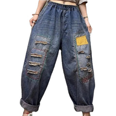 Boho style baggy leg jean joggers for ladies