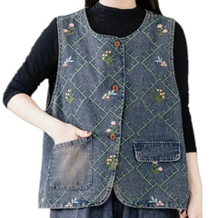 Stylish average fit boho women's jean vest