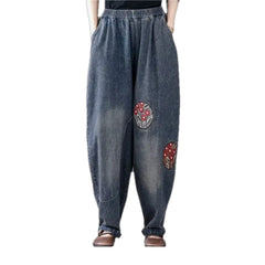 Embroidered retro women's jean joggers